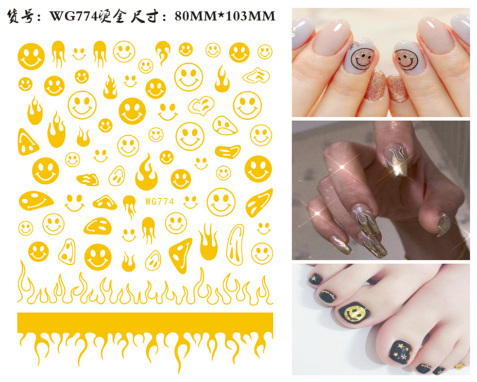 3D Happy Emoticons Fire Flame Flowers Nail Decal Sticker Self Adhesive DIY NH11