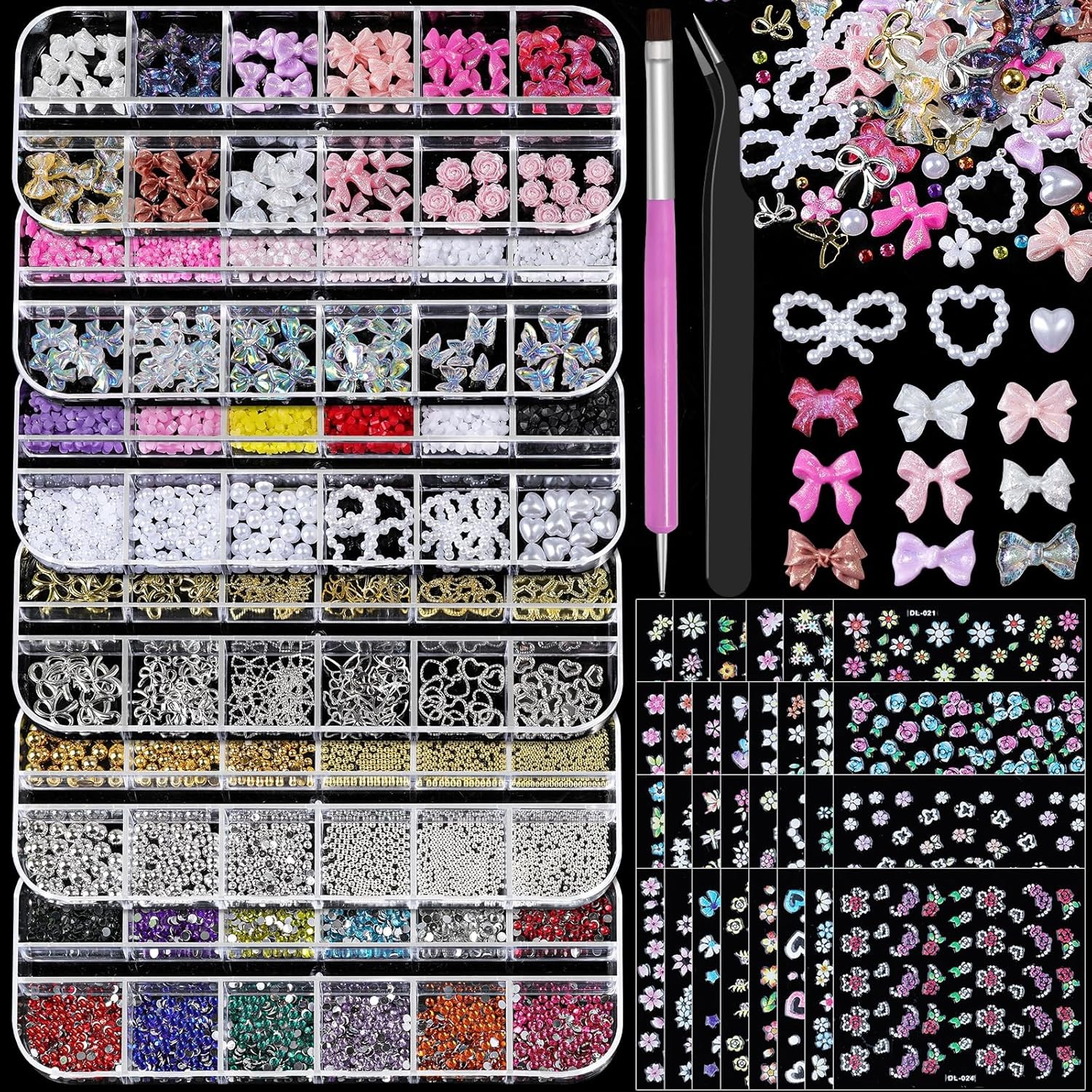 Nail Charms and Gems, Nail Art Kit with 30 Sheets Flower Nail 6 Kits-A