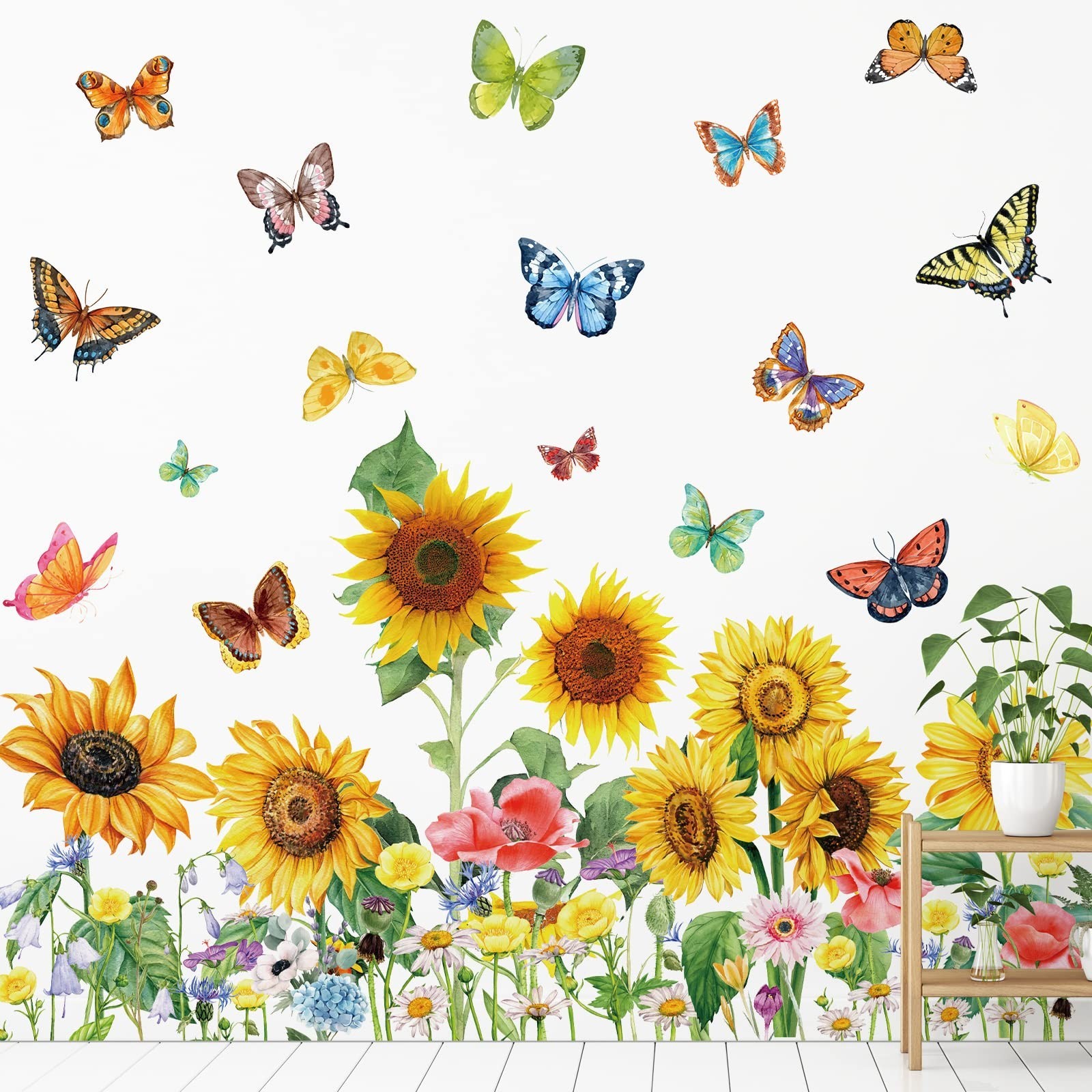 2 Sheets Flowers Butterflies Wall Decals Chrysanthemums Sunflowers Botanical …