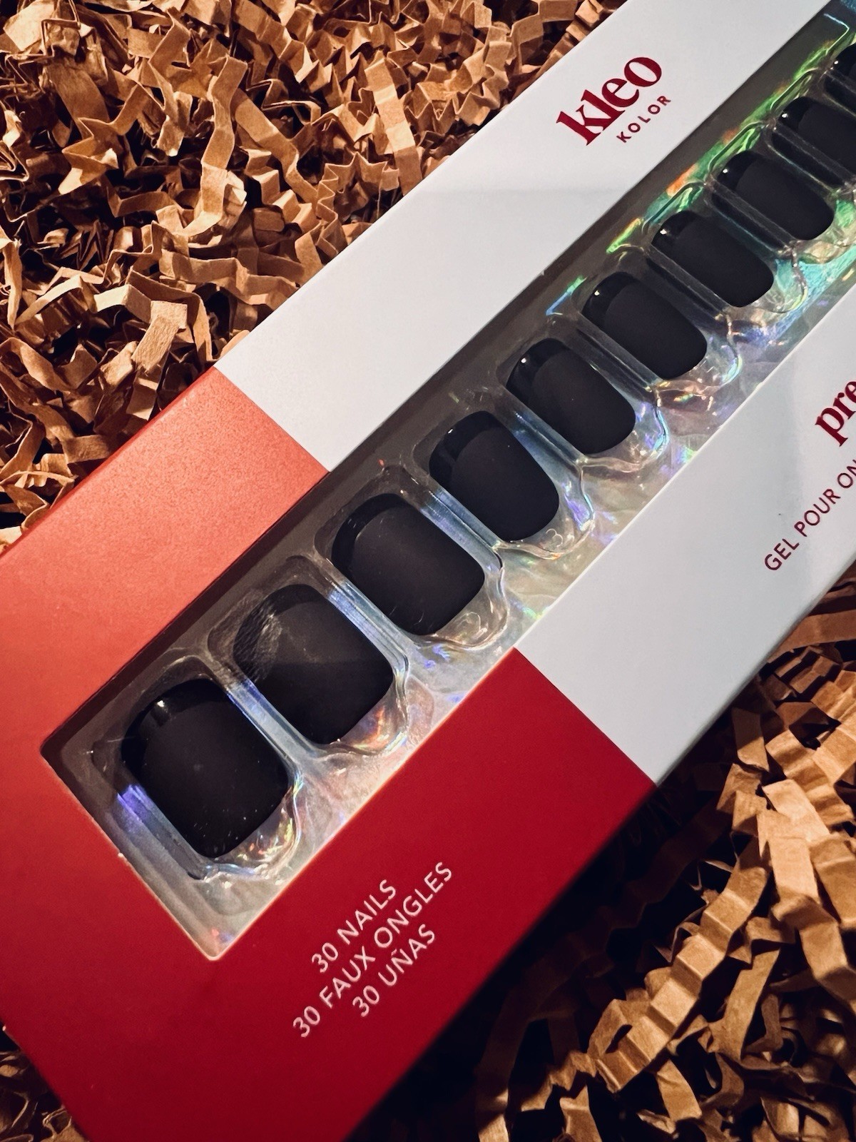 Kleo Kolor 30 Press-On Gel Nails~Capped Onyx Black Gloss/Matte~Short Square