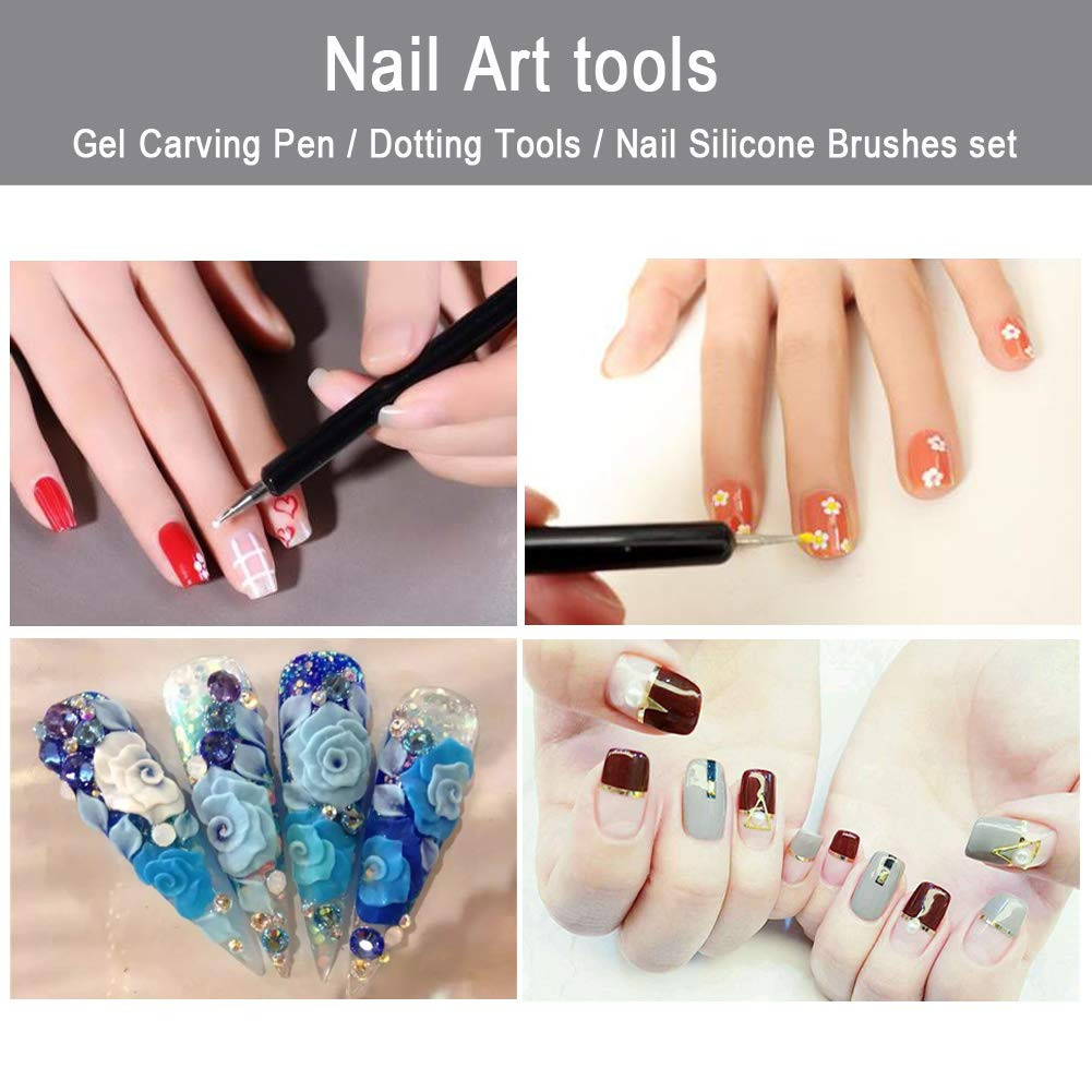 5pcs Nail BRUSH SET Dotting Acrylic UV Builder Art Gel Nail Silicone Brush Kits
