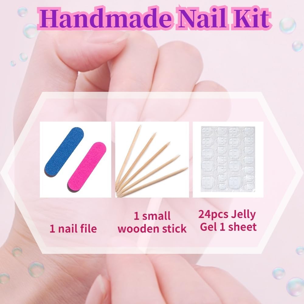 Press on Nails, Short Almond 3D Handmade 10PCS Nails, Reusable White French T…