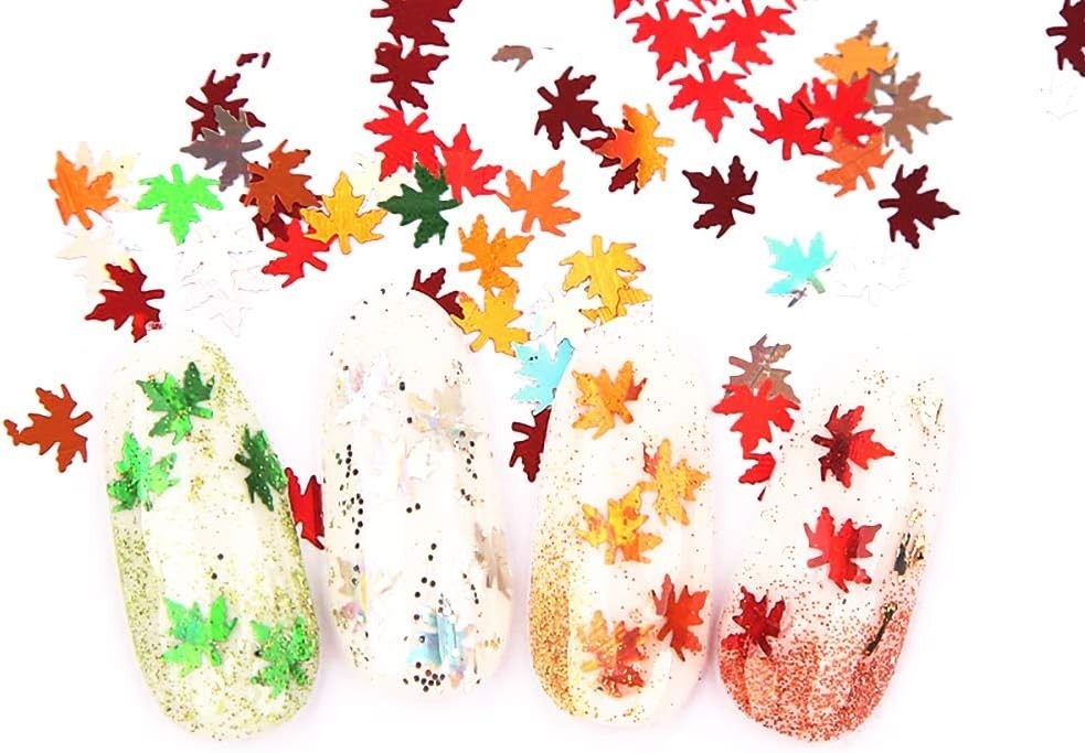 Fall Leaf Glitter Nail Sequins, 24 Colors Holographic Maple Leaf Nail Art Flakes