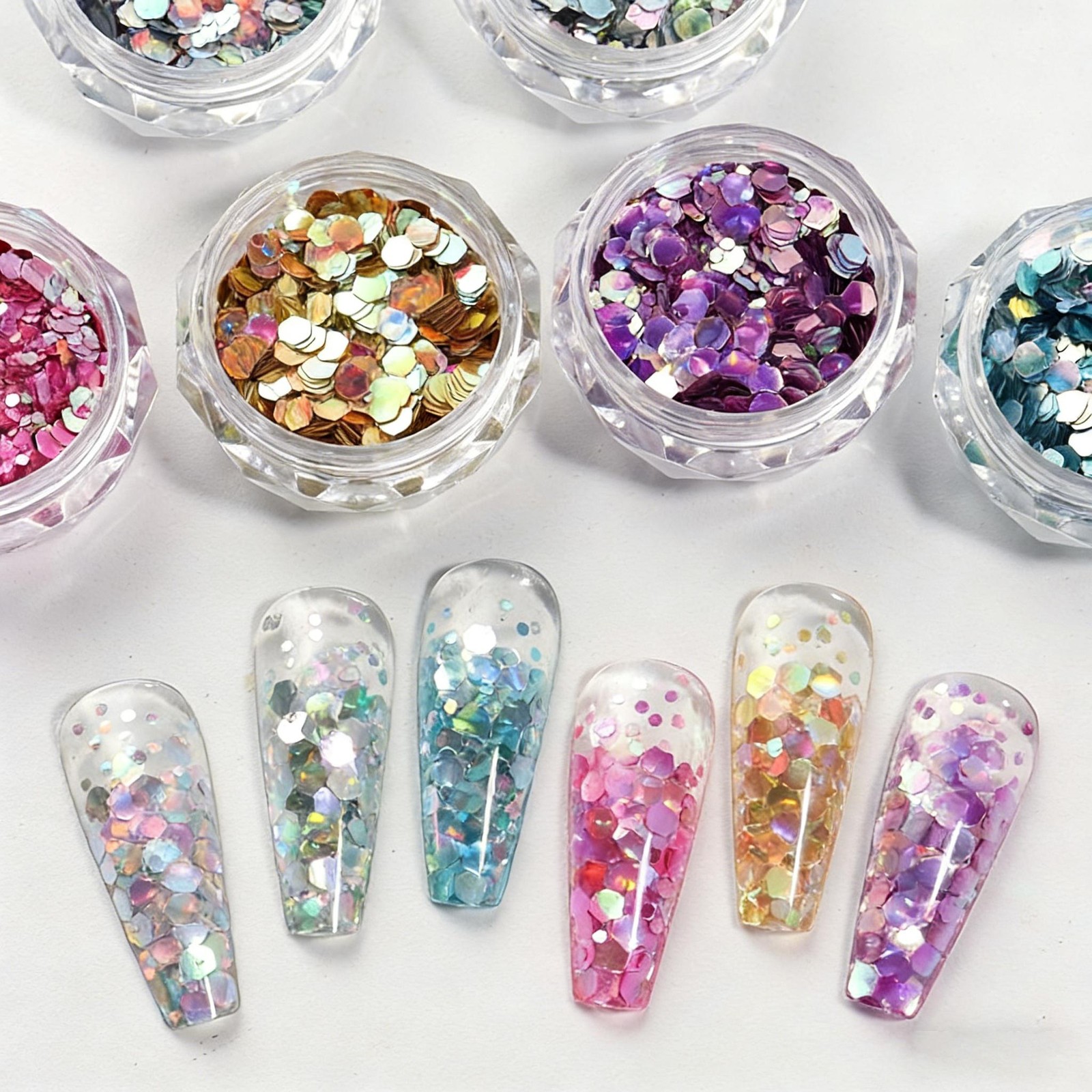 6-Color Japanese Hexagon Nail Sequins, Holographic Iridescent Glitter Flakes DIY