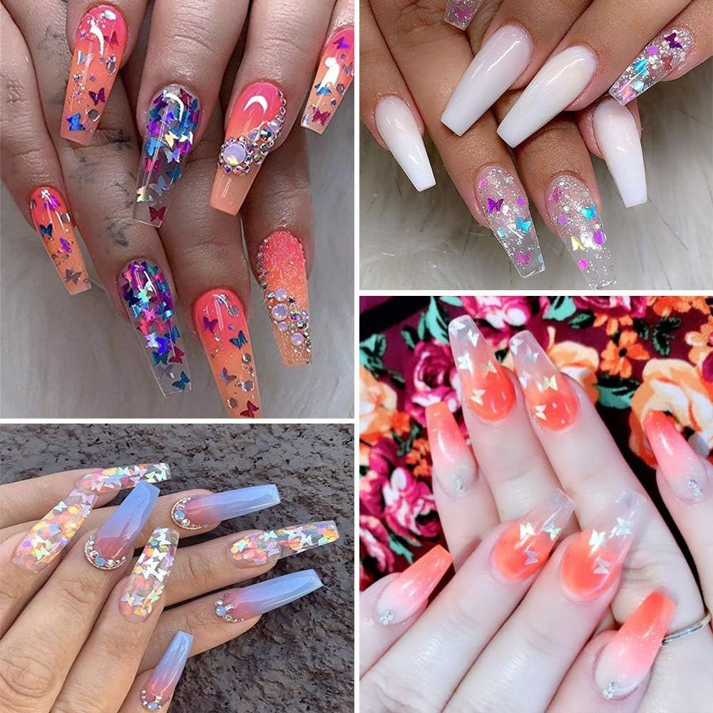12 Colors Butterfly Glitter Nail Sequins – 3D Nail Art Flakes Colorful Confetti