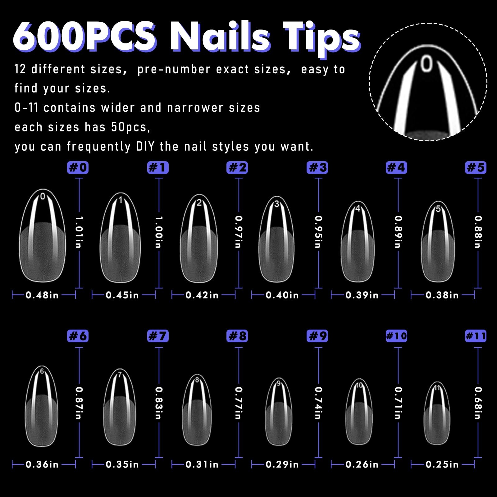 600pcs Medium Oval Nail Tips – 12sizes Full Cover Soft Gel Nails Tips,Medium …