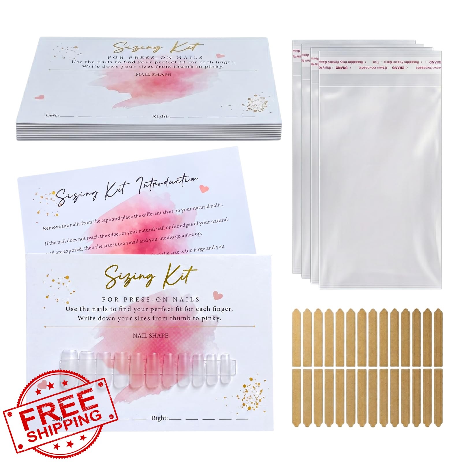 Mocomfor 30pk Pink Gold Nail Size Cards 5×7