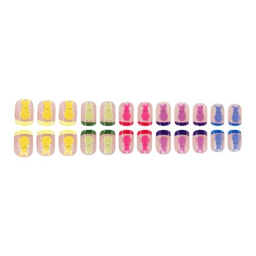 Easter Press On Nails Square Fake Nails Rabbit With Glitter Short Style A10
