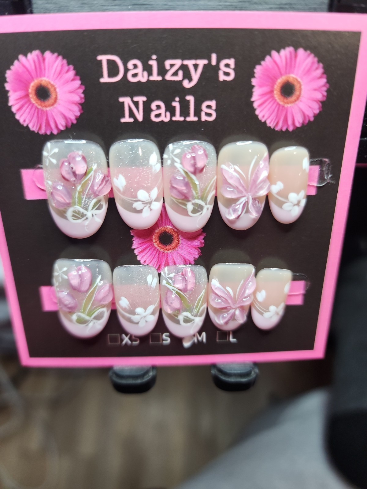 Medium Size Press-on Nail 10Pc Set Handmade Oval Purple Tullip 2.0 Cm Length
