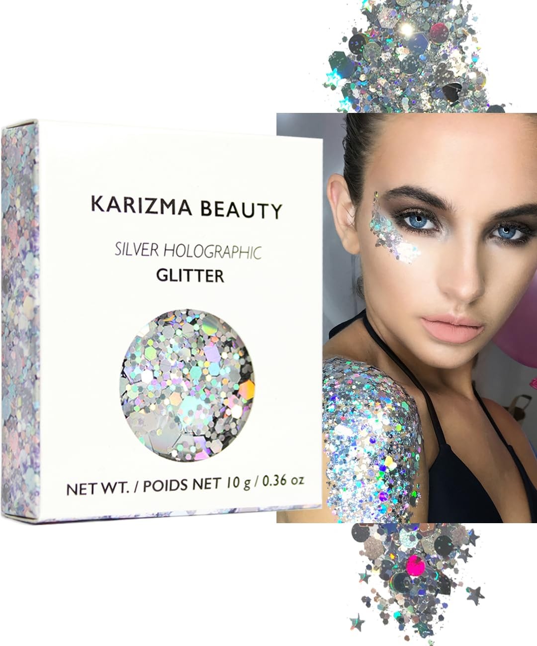 10g Holographic Silver Chunky Glitter, Face, Hair, Eye, Body, Rave, Festival