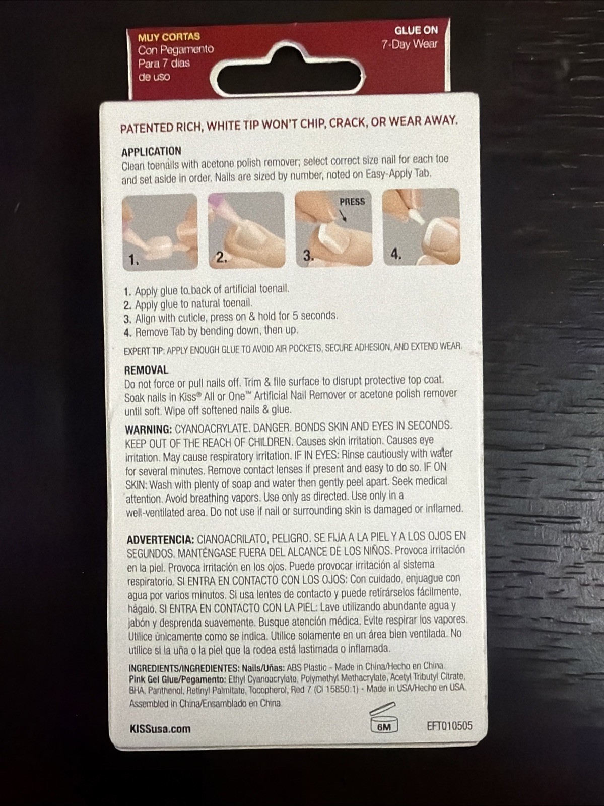 NEW Kiss Everlasting French Toenails Pedicure Real Short #EFT01 24 nails (A-182)