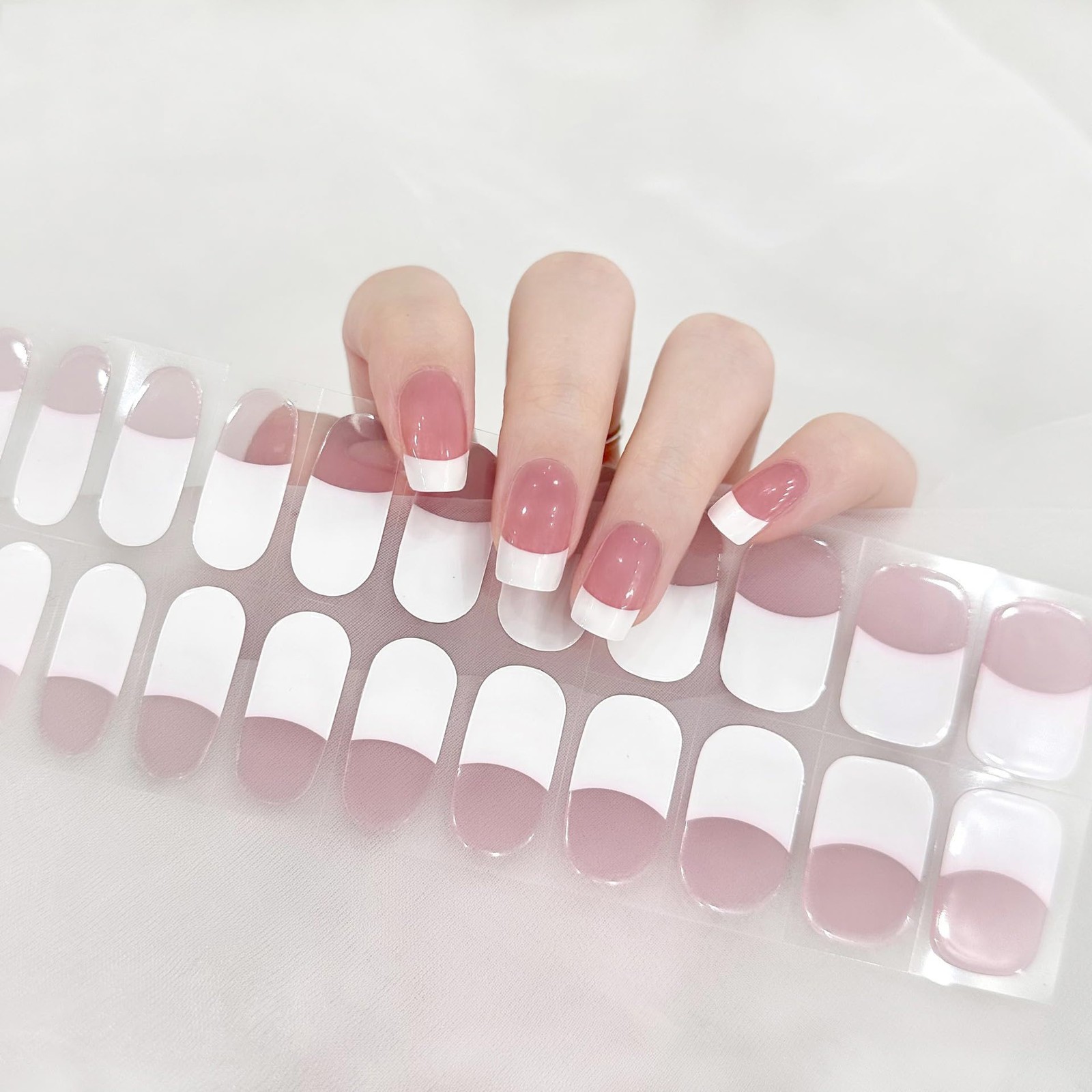 Gel Nail Art Wraps French Tip White Jelly Pink Adhesive Nail Stickers 22 Poli…