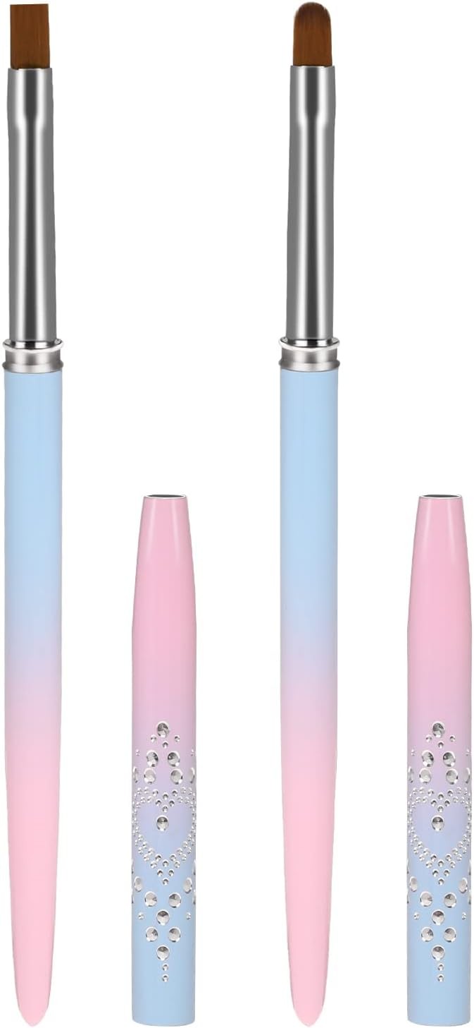 Nail Art Clean Up Brushes Set 2Pcs Round & Angled