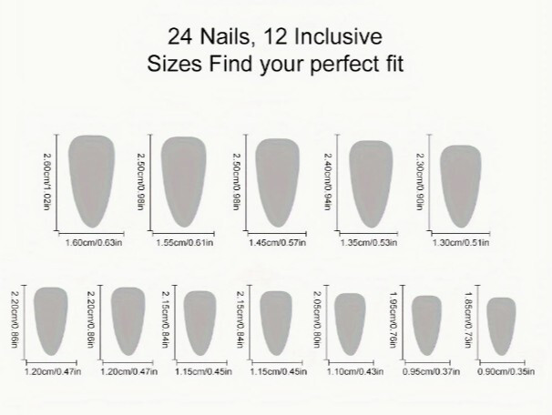 24 Short Press on Nails kit w glue ombre french silver butterfly design glitter