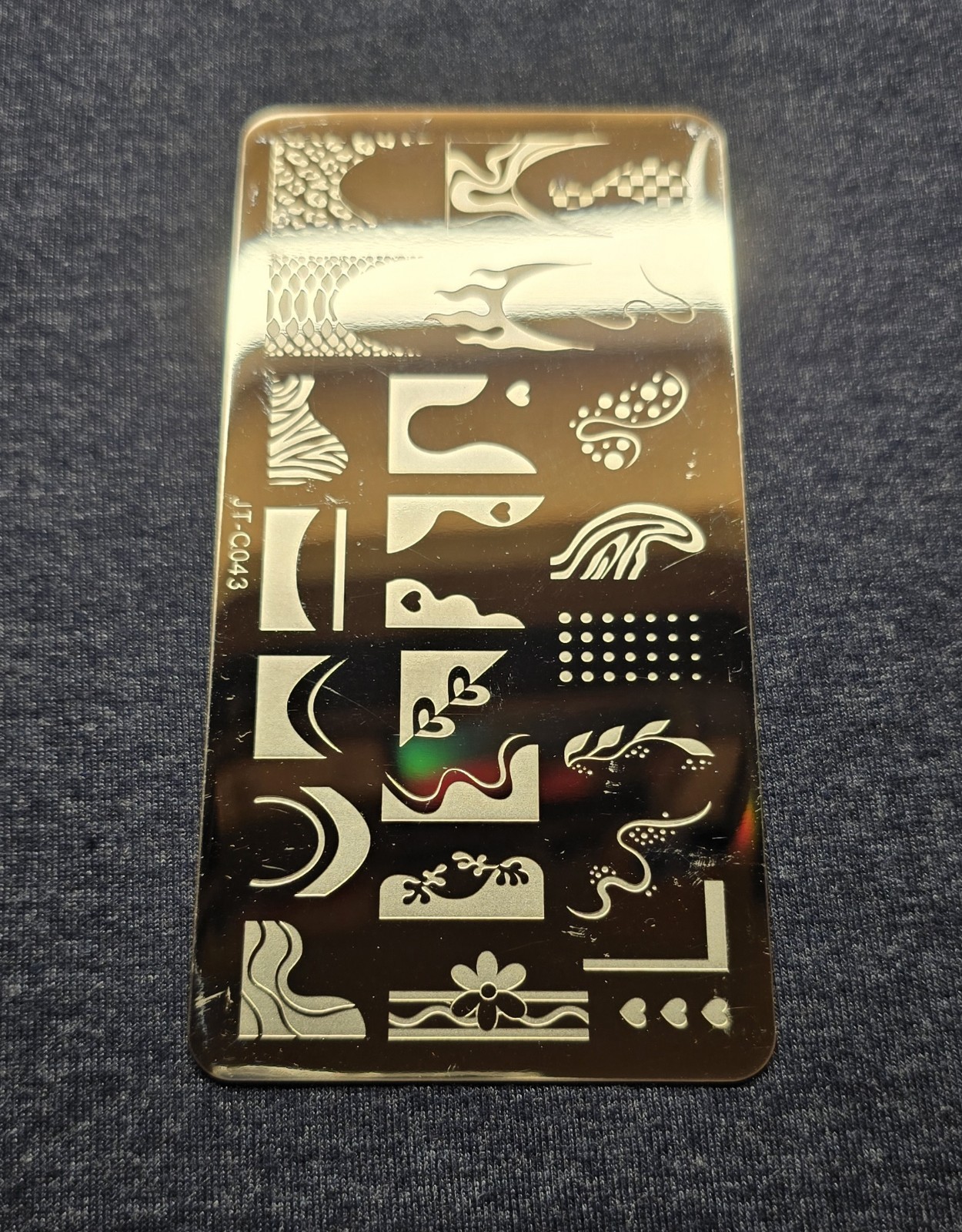 JT-C043 Nail Stamp Plate Swirl Leopard French Tip Heart Flame Fire Alligator