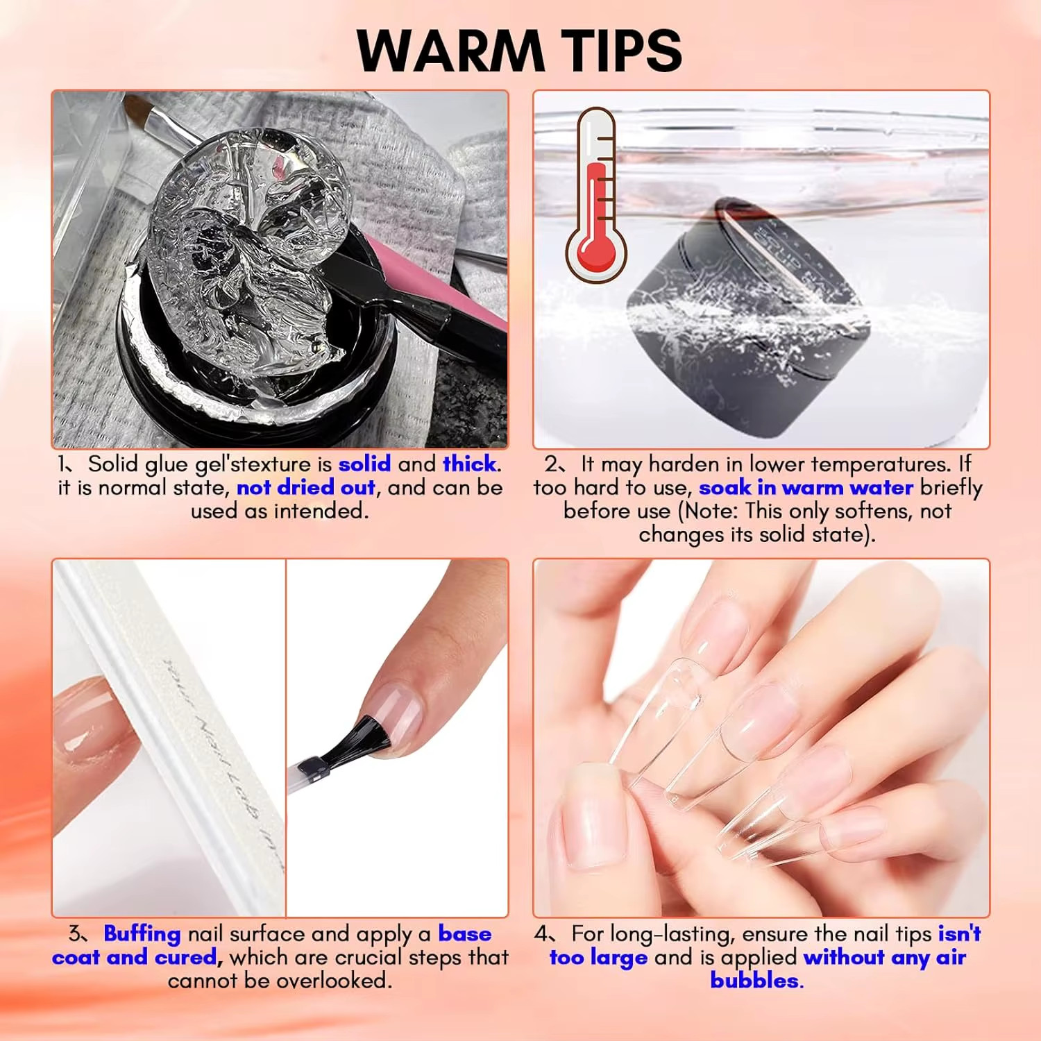 Solid Nail Gel for Acrylic Nail Tips Glue Gel Curing Needed UV Cured for Press o