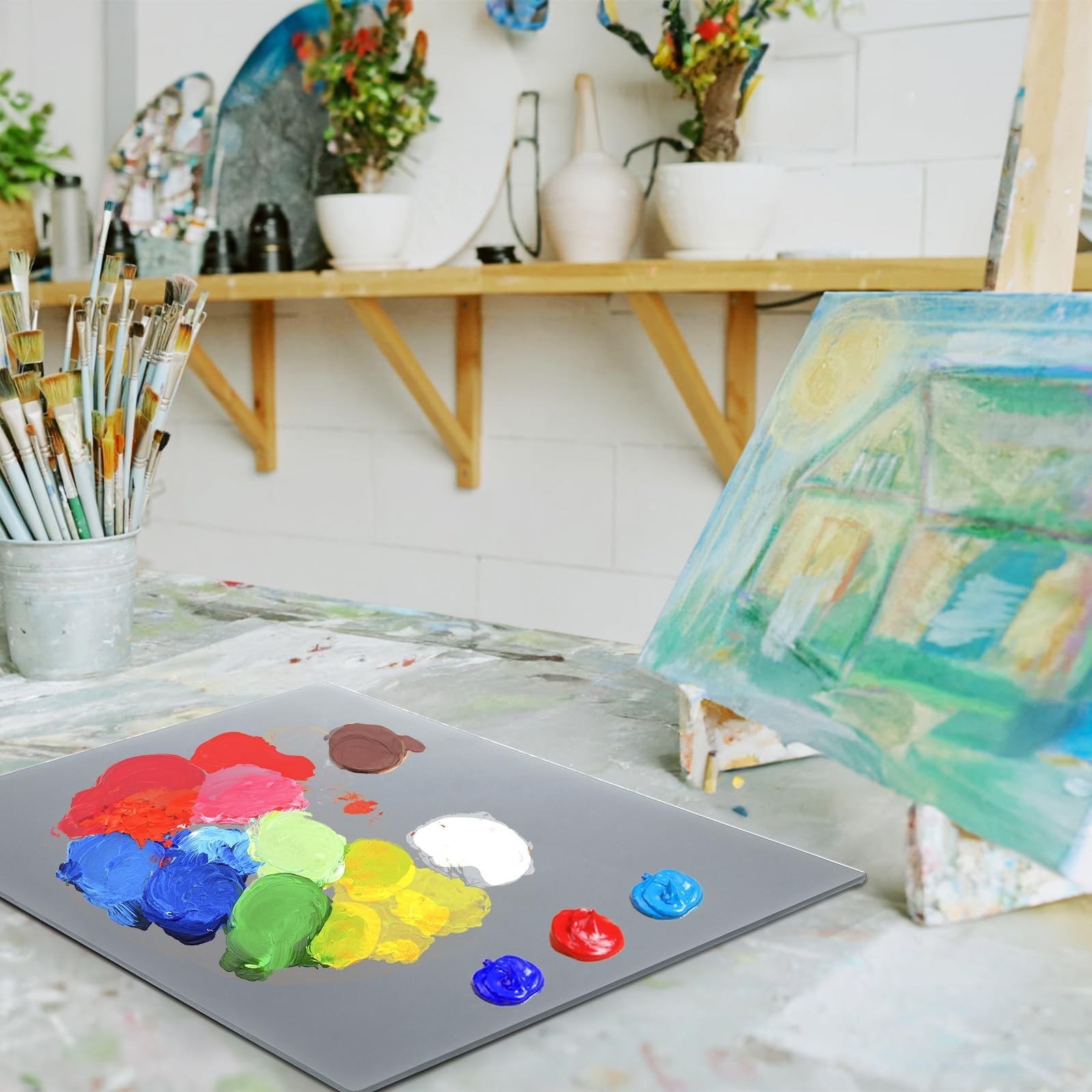2 Pack Neutral Grey Tempered Glass Palettes, 12″ x 16″ Large Paint Palette, S…