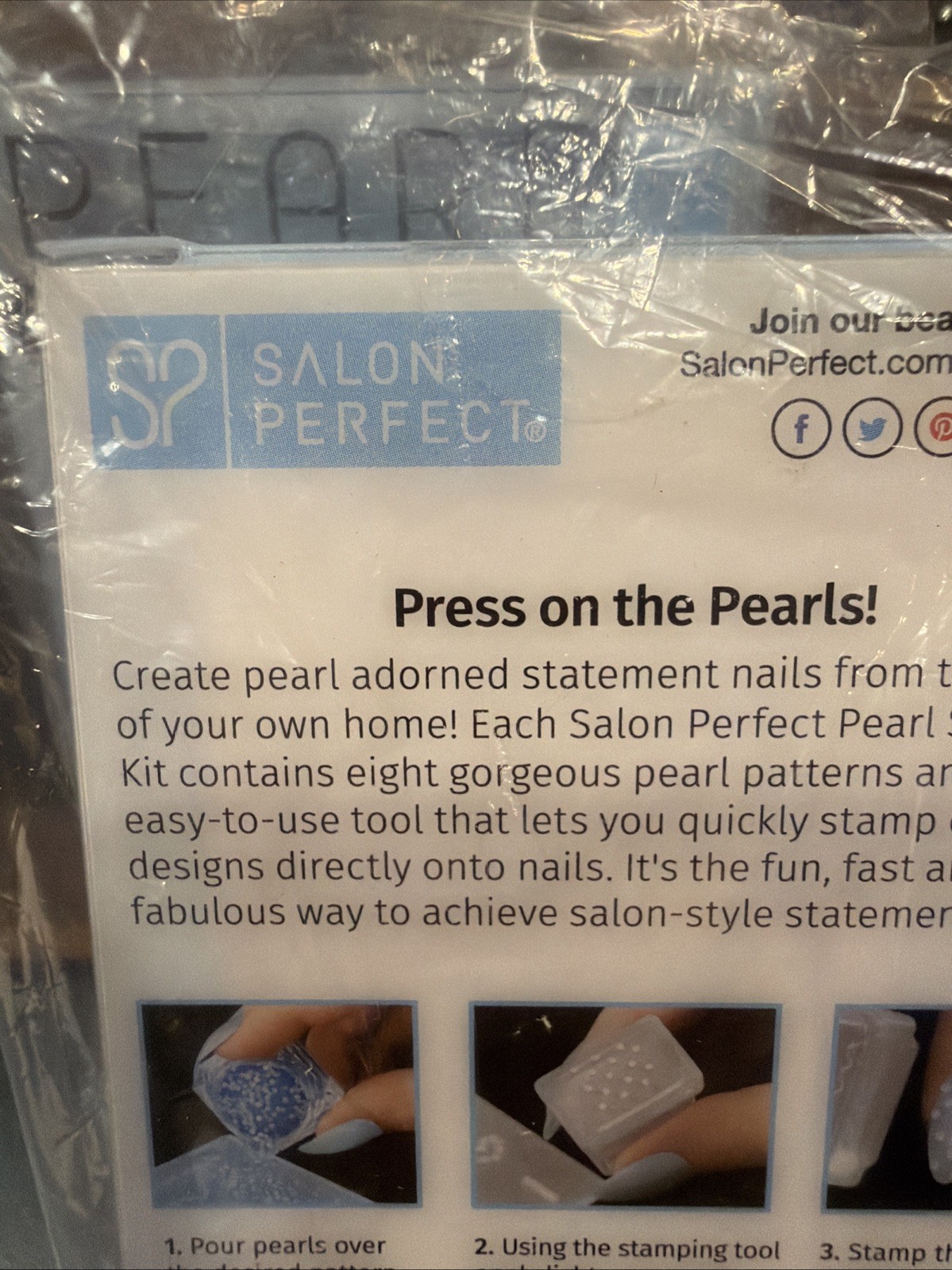 Salon Perfect Pearl Stamping Kit For Nails W/ Faux Pearls & Templates – Set Of 2