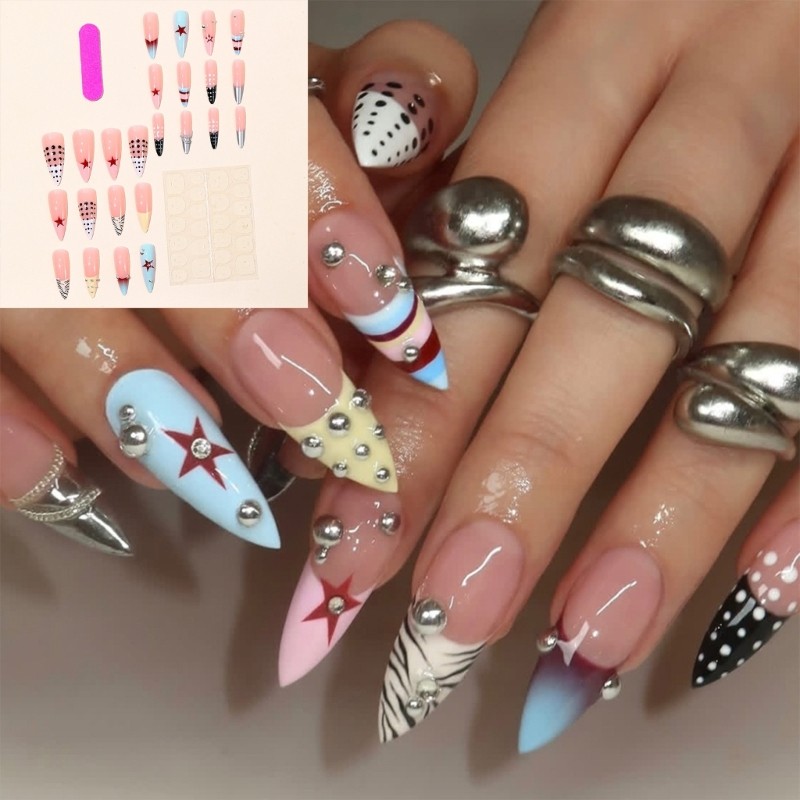 Mixed Pattern Press-On Nail Set 24 Pieces for Daily Party Wear Artificial Nail