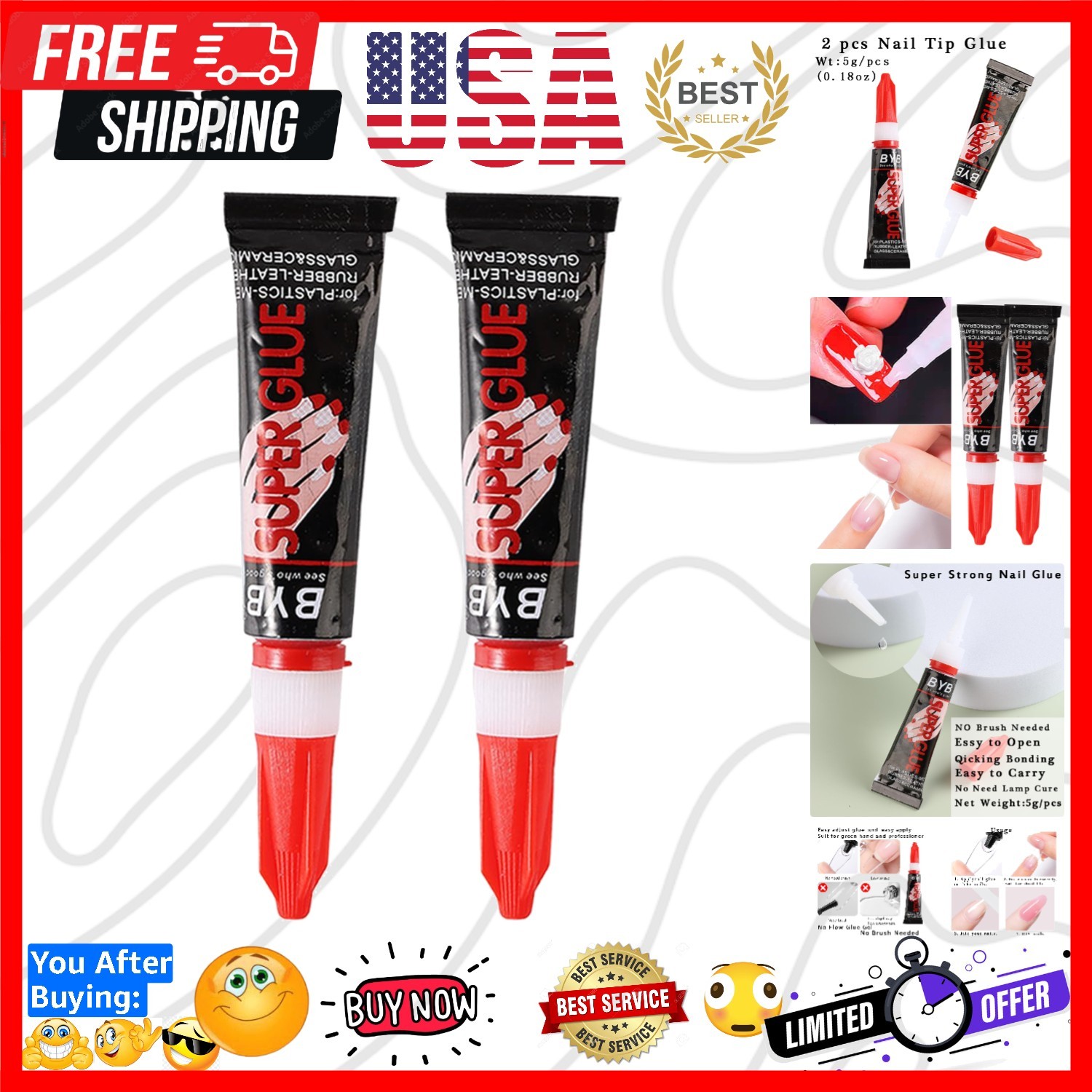 Nail Glue, Super Nail Glue for Acrylic Nails, Professional Nail Glue For Nail…