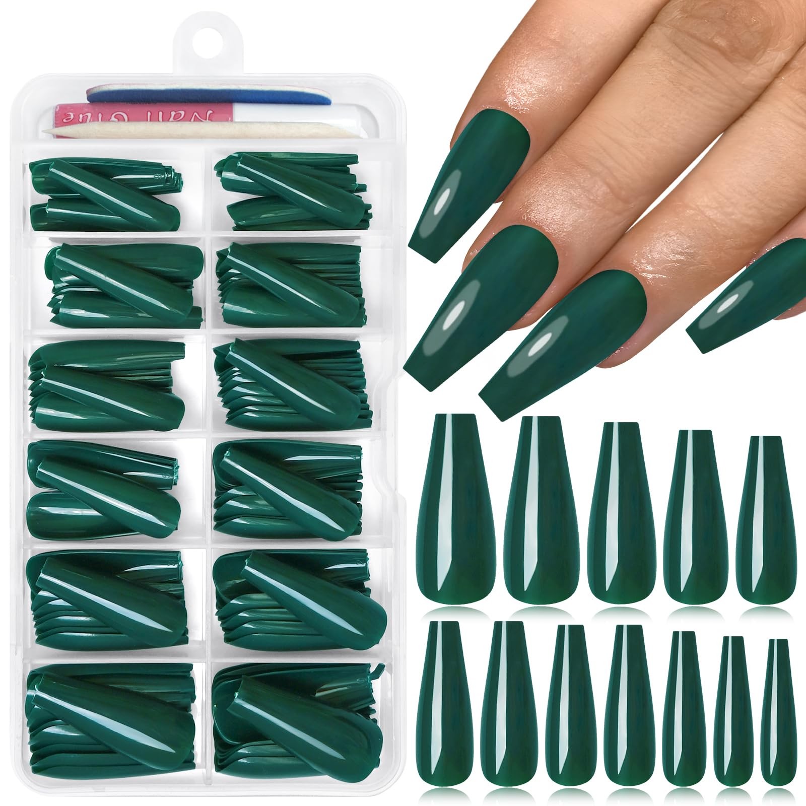 120PC Green Coffin Press on Nails Long Fake Nails Press ons with Glue Nail Ad…
