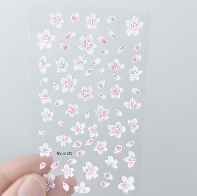 5D Nail Stickers White Pink Daisy Flowers Wedding Embossed Decal Nail Art NH27