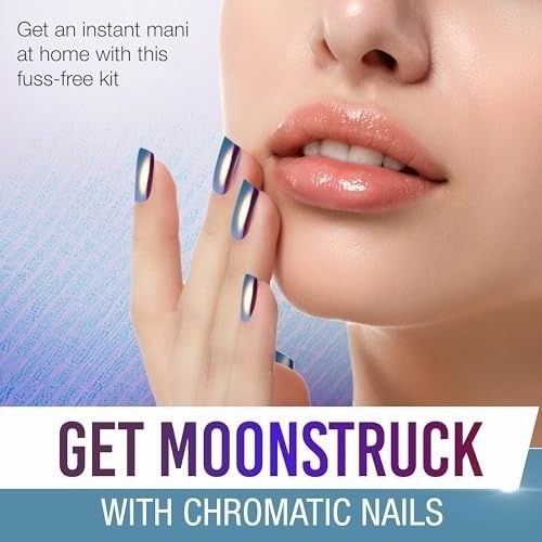 ARDELL Nail Addict Press-On 28 Nails CHROME Short Oval MOON Iridescent Blue
