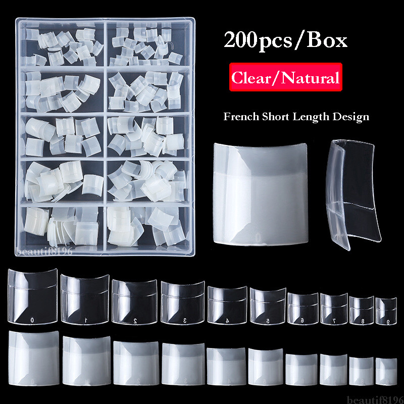 200Pcs/Box French Short Nail Tips Half Cover Acrylic Fake Nails Extensions Tips