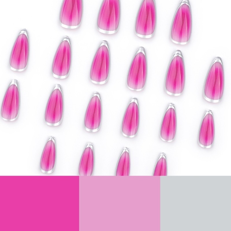 Fashionable Rose Red And Silver French Almond Press on Nail Acrylic Nail Tips