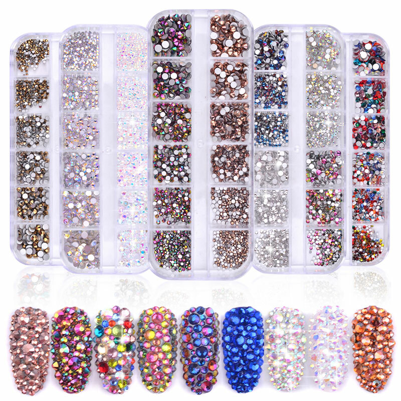 1440pcs Flat Back Nail Art Rhinestones Glitter Diamond 3D Tip Manicure Decor