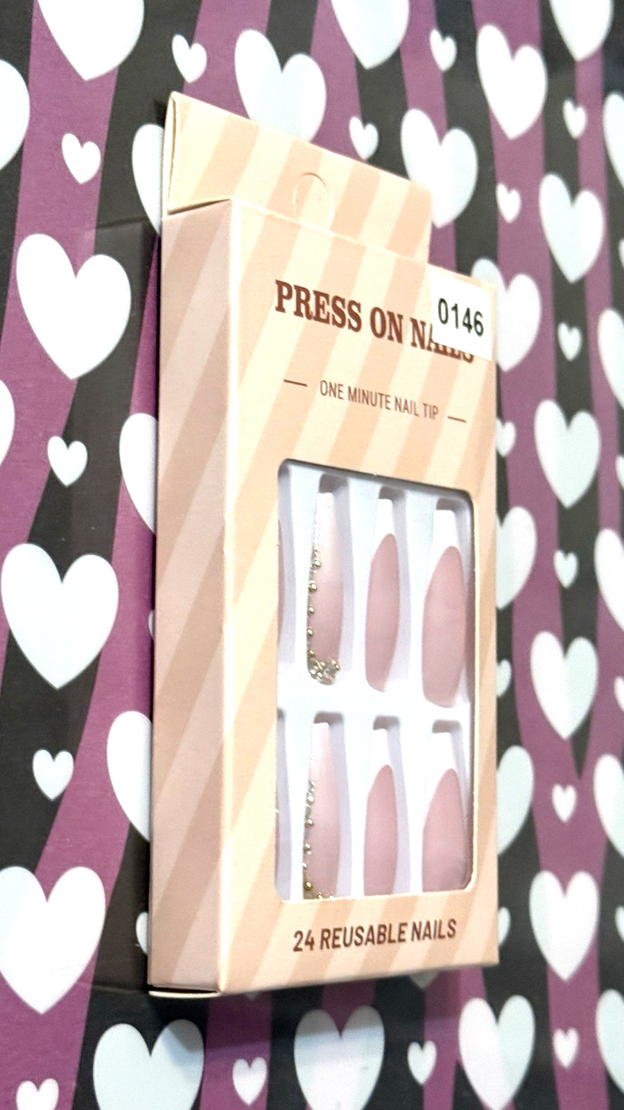 Press On Nails One Minute Nail Tip NUDE with WHITE FRENCH TIP & BLING 24 Long