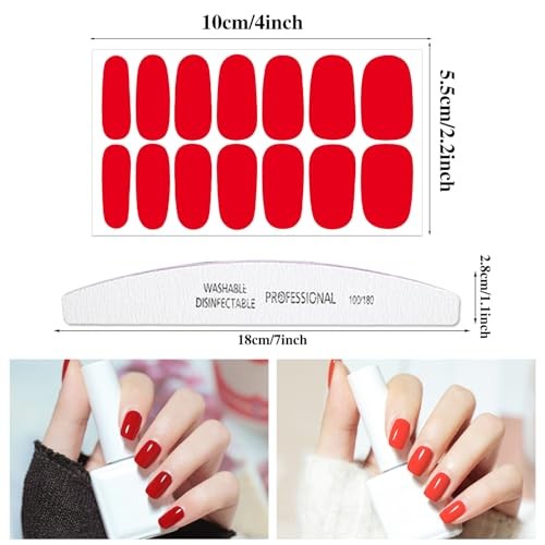 12 Sheets 168 Pcs Red Solid Nail Polish Strips for Style 5 Bright Multi-Color