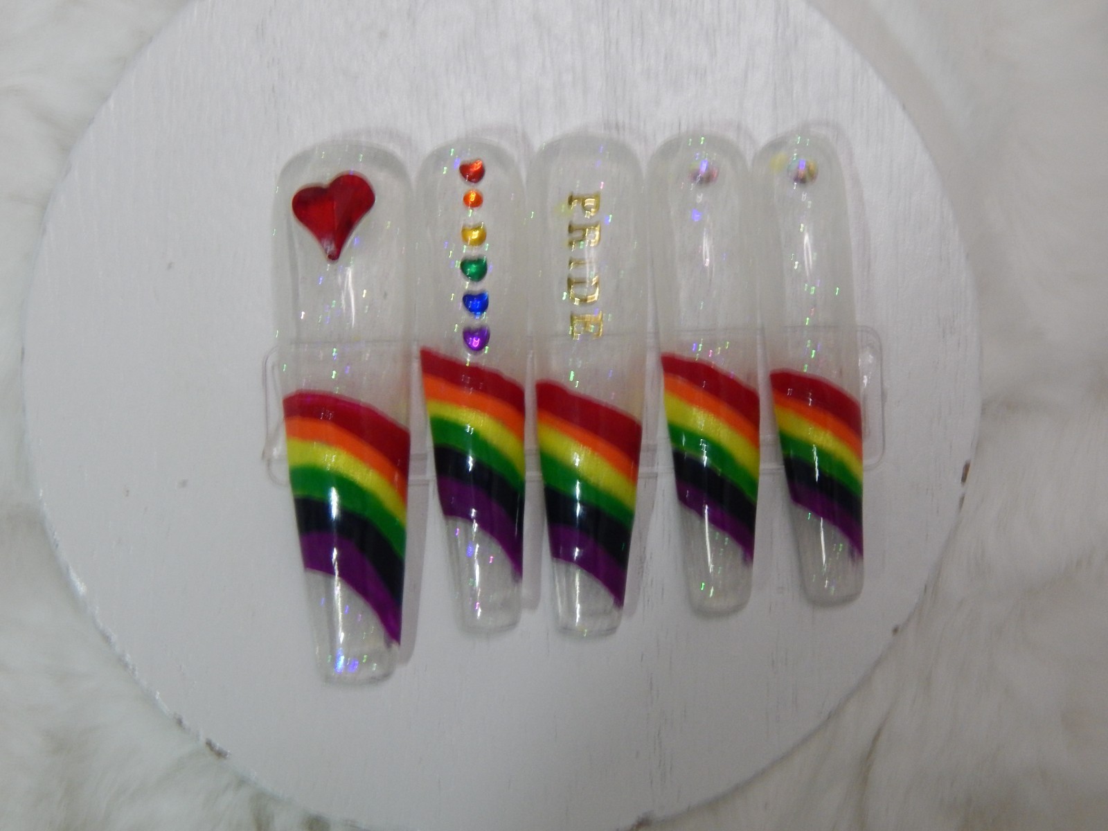 Luxury Handmade Press-On Nails I Reusable I Glow Love is Love I Coffin Shape 3XL