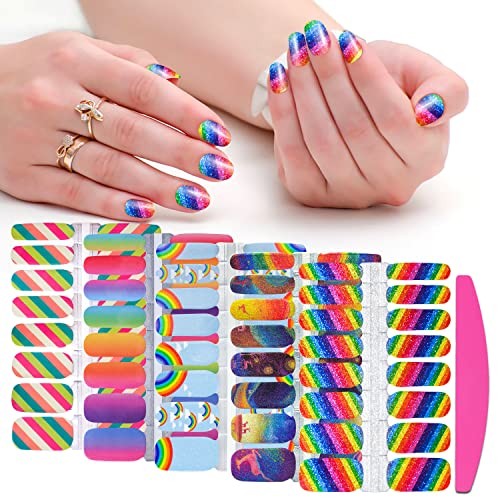 5 Sheets Rainbow Nail Wraps – Self Adhesive Nail Polish Strips for Women’s No5