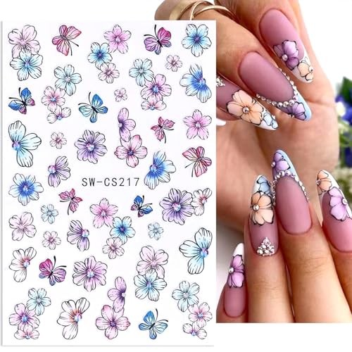 4 Sheets Flowers Butterfly Nail Art Stickers 3D Self Flowers and Butterfly