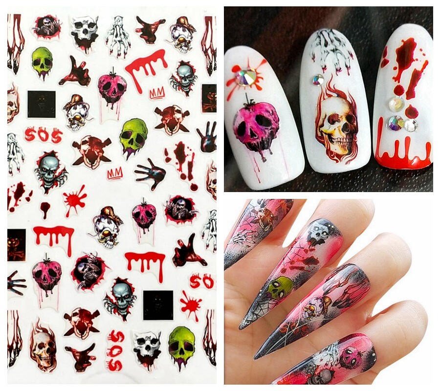 Halloween Demon Skull Nail Stickers Scream Ghost Blood Dripping Self-Adhesive