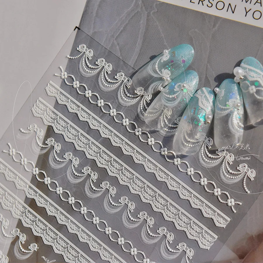 5D Relief Lace Nail Art Stickers 3D Embossed Decals Self Adhesive Manicure DIY
