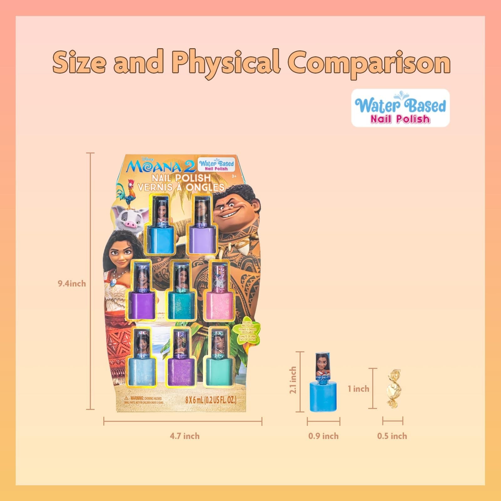 Townley Girl Moana 2 Non-Toxic Water-Based Peel Off Nail Polish Set with Glit…