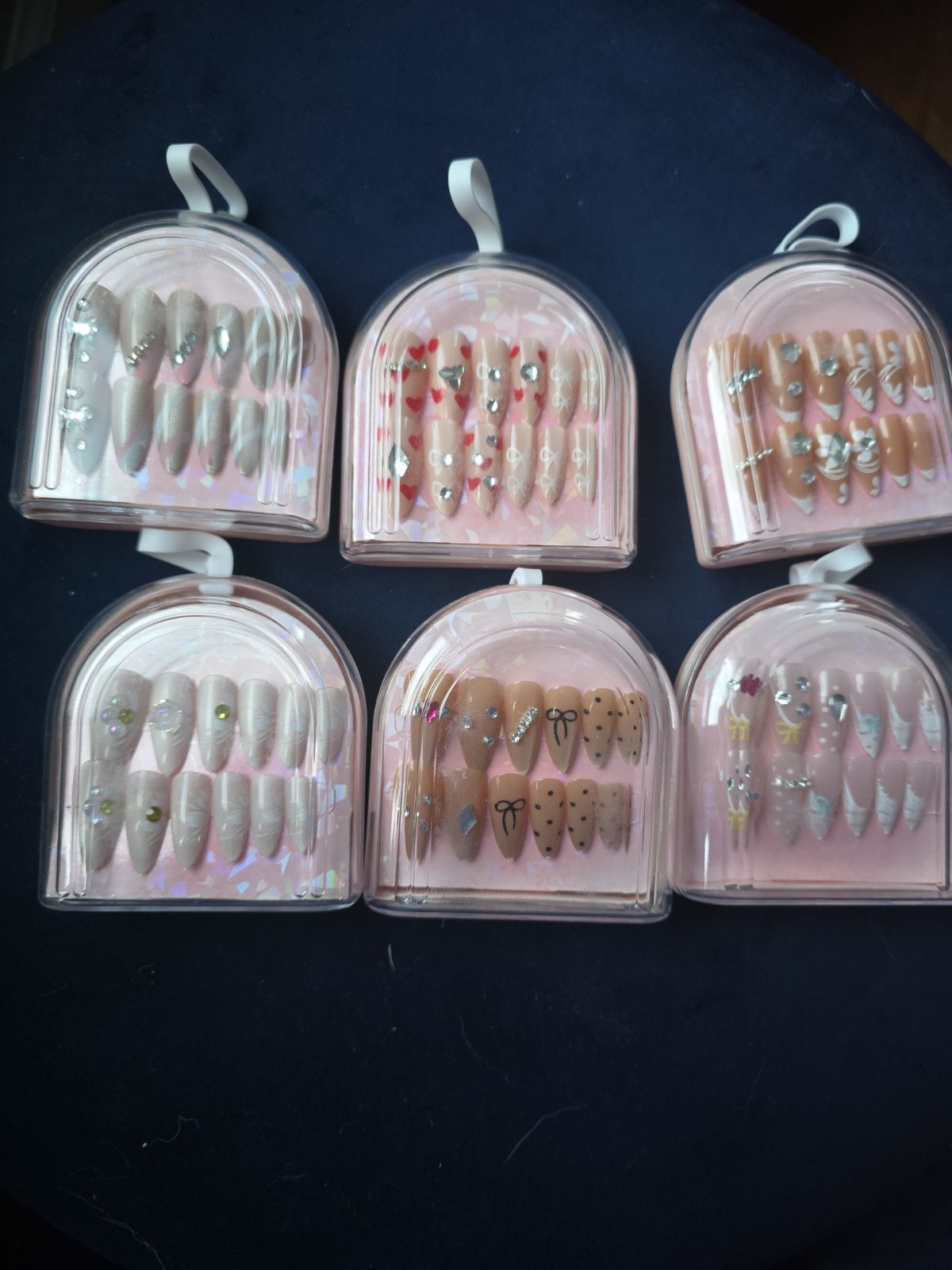Luxury Press On Nails Lot of 6 Premium 3D Rhinestone Heart Bow Nail Art Kit