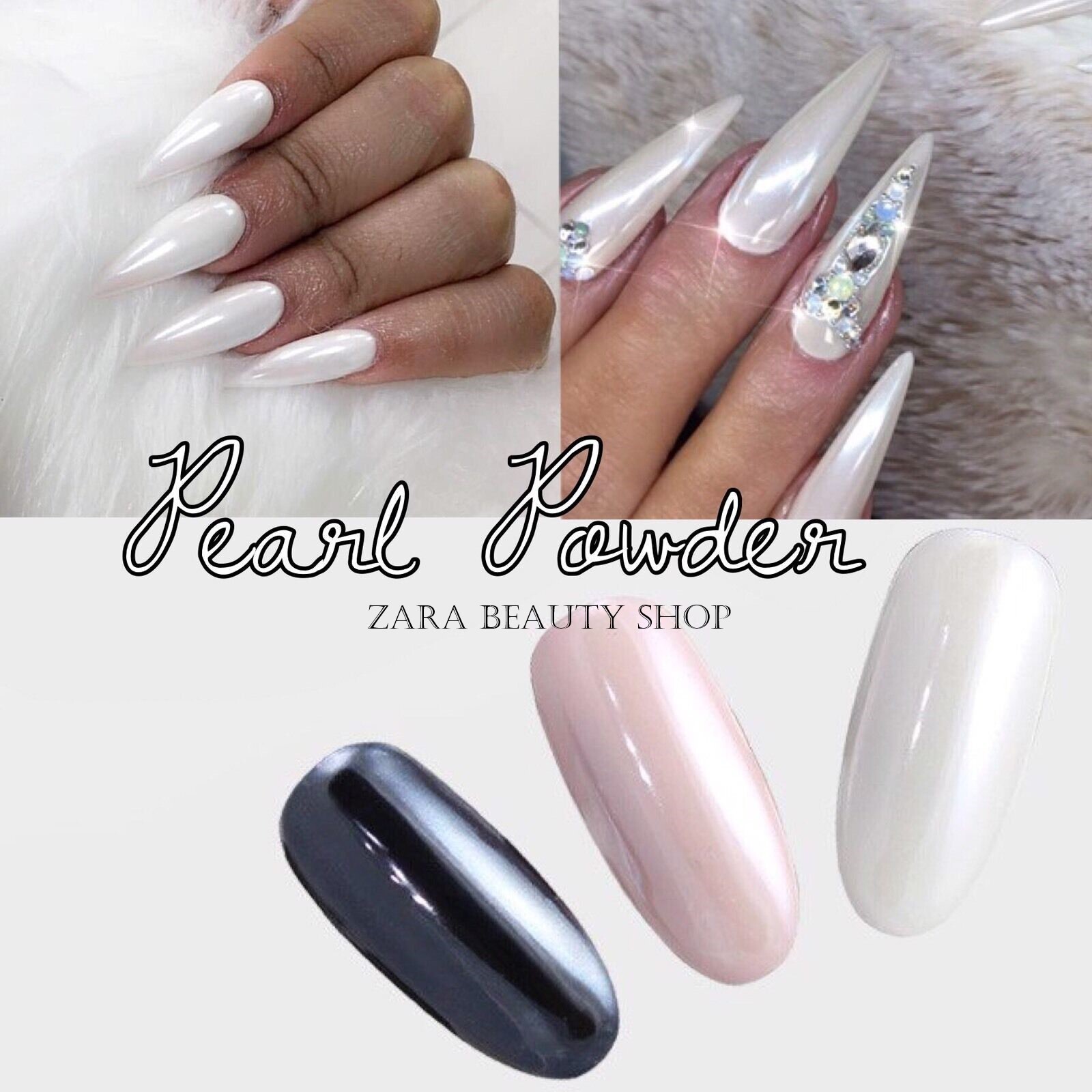 WHITE CHROME POWDER Pigment Pearl Nails Nail Art Crystal Shiny Dust Glazed Donut