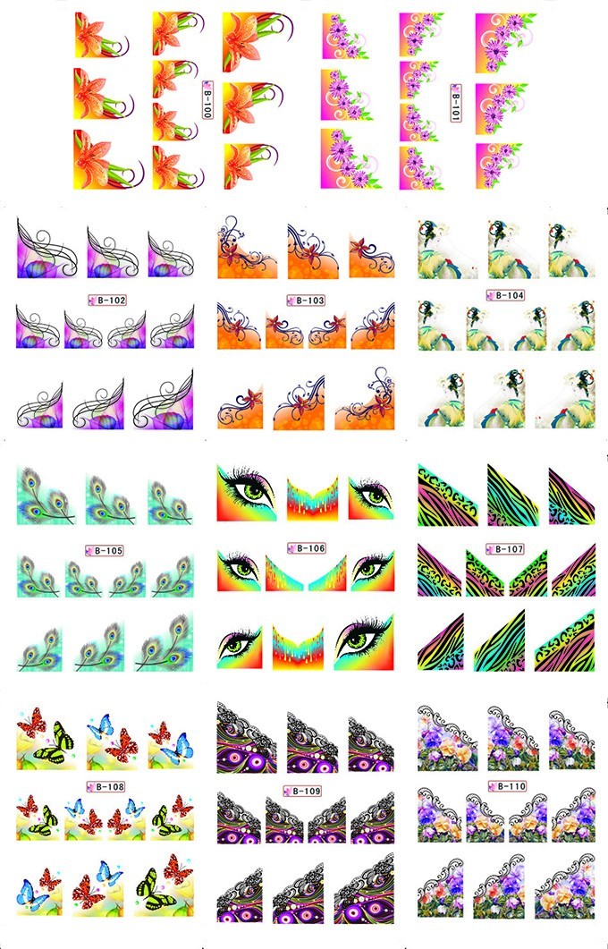 Water Transfer Feather French Manicure Nail Art Stickers Decals #B100-110