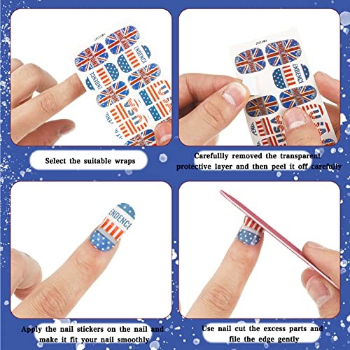 Maitys 140 Pcs 10 Sheets Patriotic Full Wrap Nail Stickers for USA Flag Style