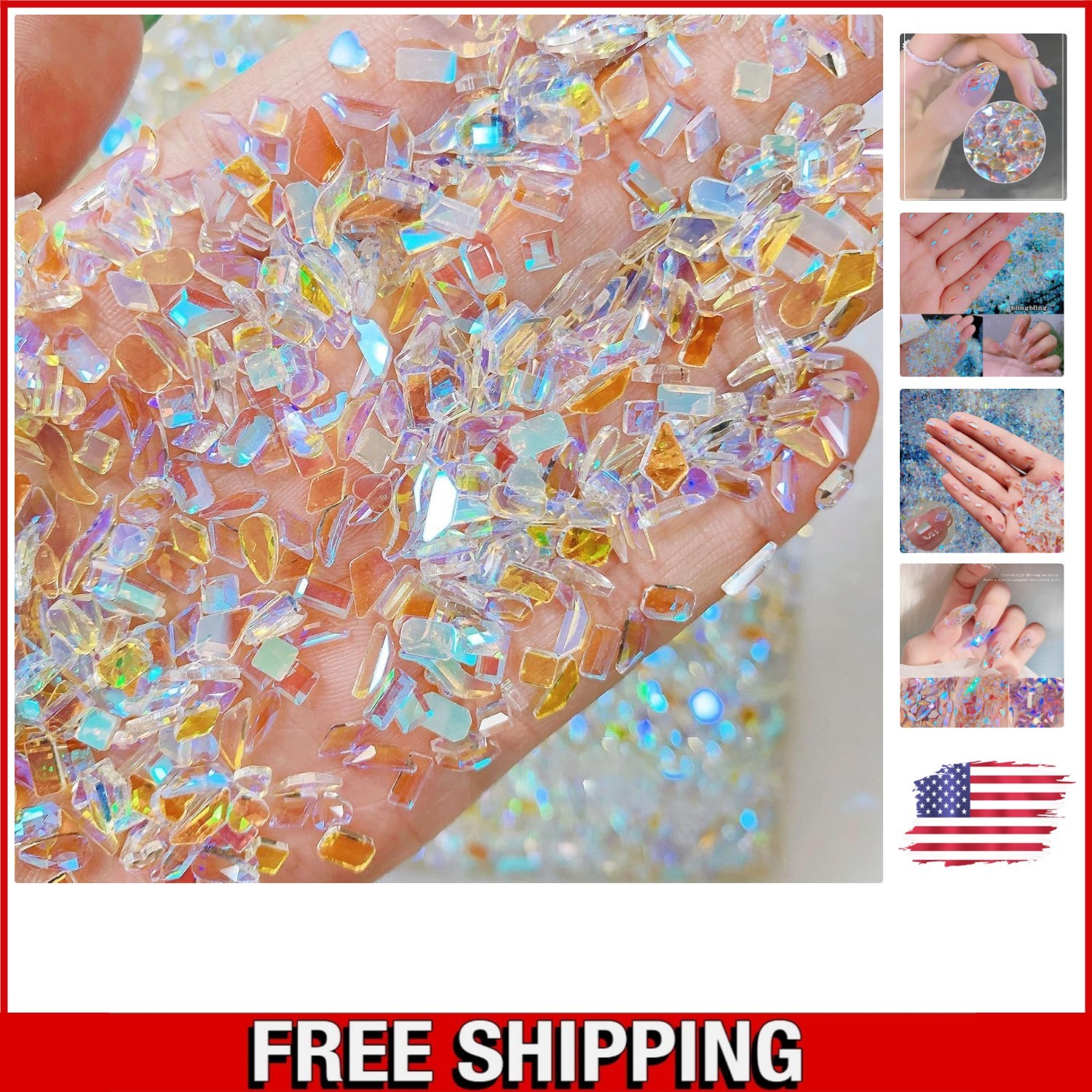 200PCS Mixed Glass Crystal Nail Charms – Perfect for Artistic Nail Designs