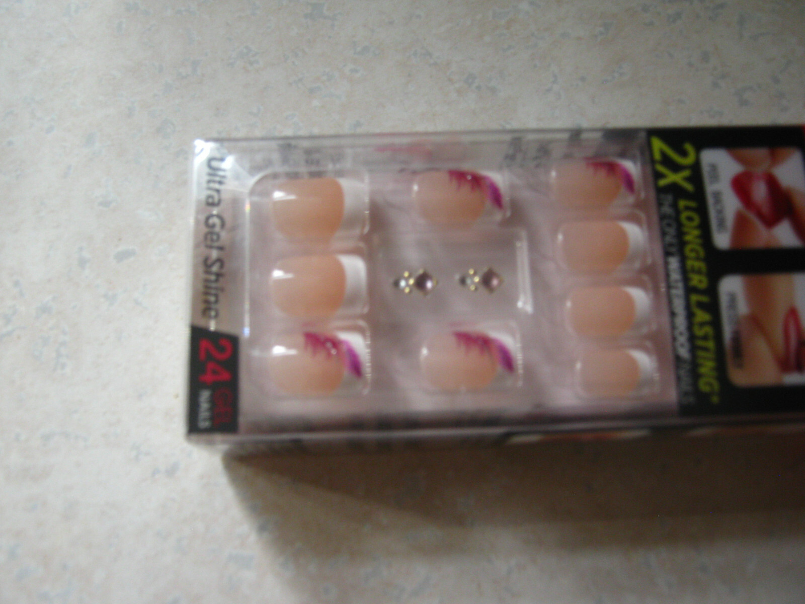 1 Impress WINK WINK Press On 24 Nails French Pink Purple Feather Short 56971