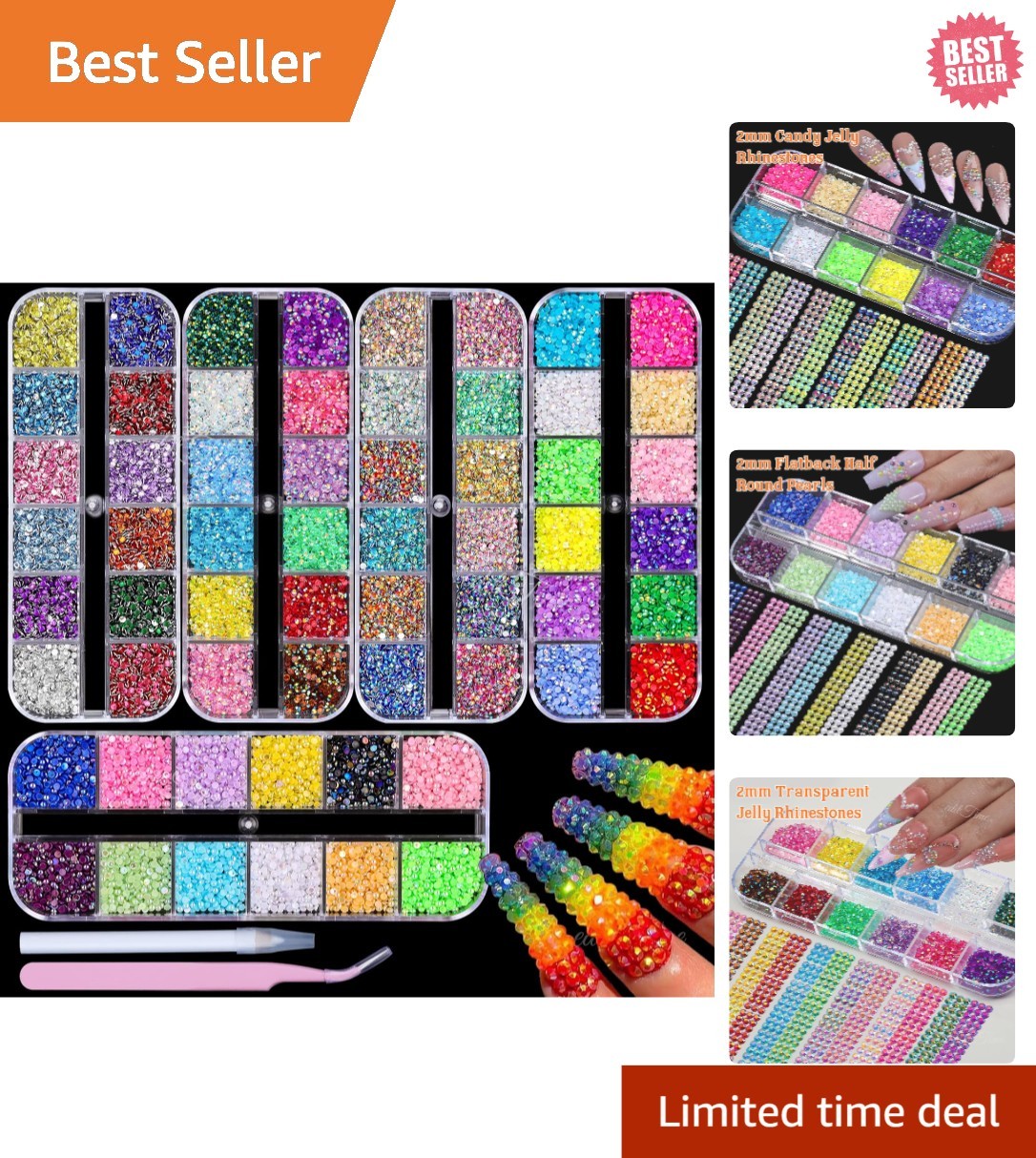 20000pcs 2mm Sparkling Crystal Nail Rhinestones Kit with Tools for Glamorous Art