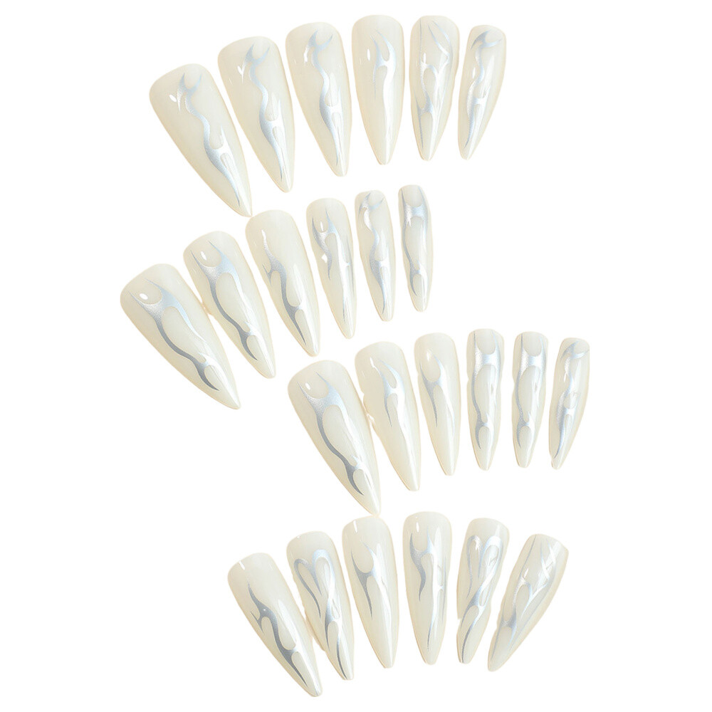 Extra-long Stiletto Fake Nail Silver Vine Press-on Nail Mechanical White False N