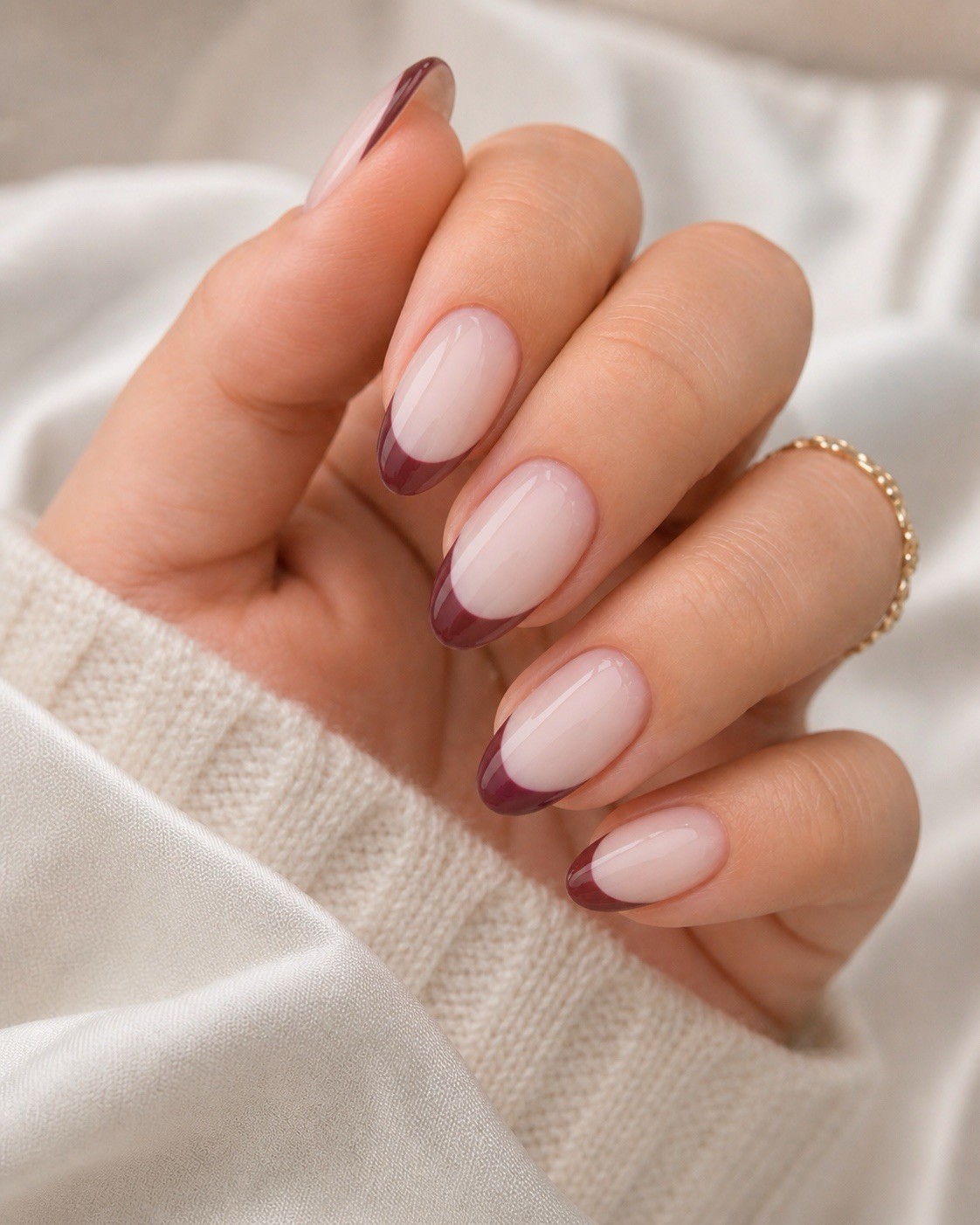 Salon Perfect French Short Almond Press-On Nails Nude Burgundy Glue Included