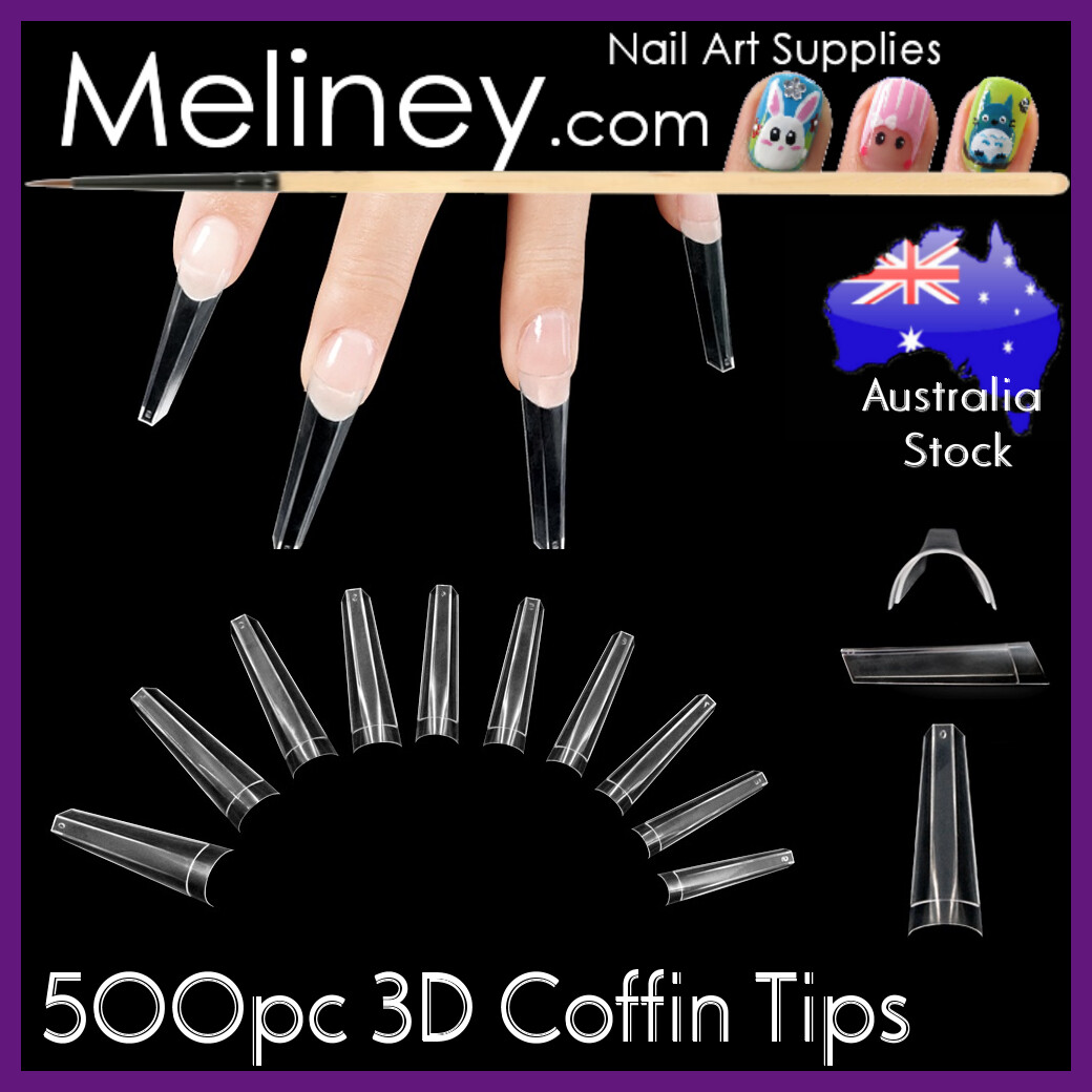500Pc 3D Coffin Long Nails False French Nail Tips Fake Acrylic Gel UV Square