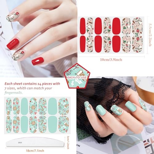 224 Pieces 16 Sheets Holiday Nail Full Wraps Set Holiday Nail Polish Strips-03