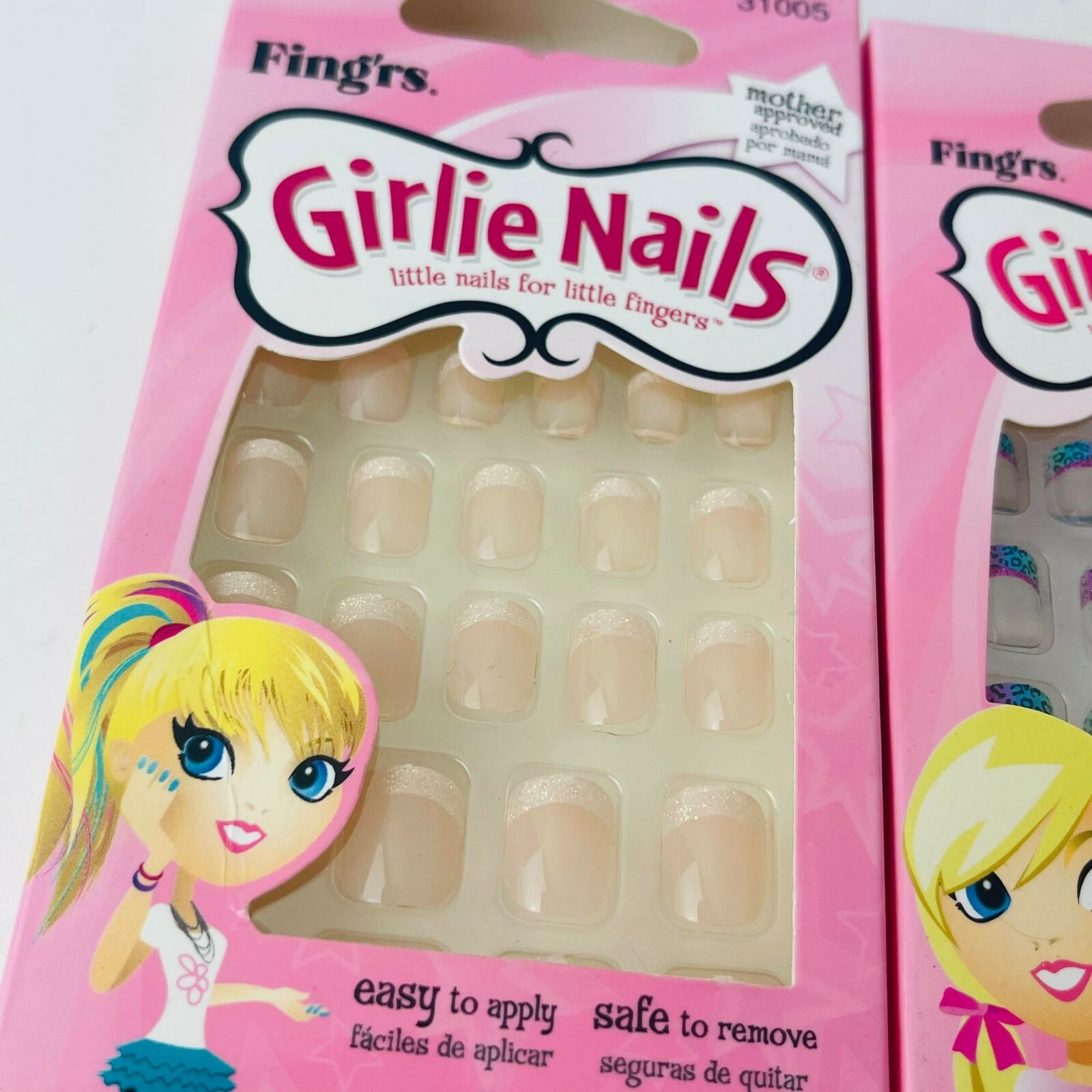 Lot of 2 Fing’rs Girlie Nails 24 Stick- On Nails For Ages 5+ Combo 31005 & 31006